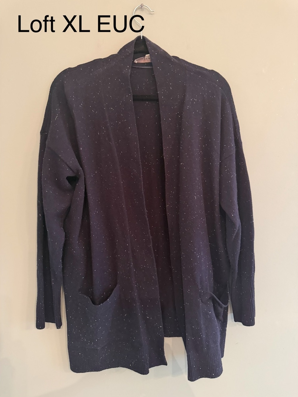 LOFT Navy Speckled Open-Front Cardigan